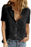 Black Turnover Collar Textured Button Up Shirt