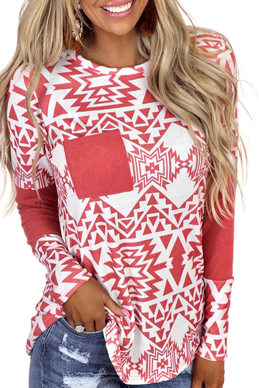 Womens Casual Long Sleeve Tops with Aztec Patterns