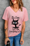 Everything Is Fine Slogan Print V Neck T-shirt