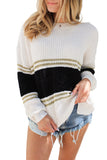 Maglione pullover lavorato a maglia a spalla bassa colorblock da donna in bianco e nero