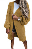 Oversized Open Front Cable Sleeve Long Cardigan