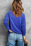 Blue Solid Crew Neck Raglan Sleeve Sweatshirt