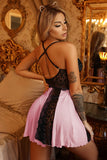 Babydoll push up in pizzo rosa e nero