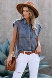 Rolled Sleeve Buttoned Denim Shirt with Pocket