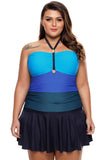 Swimming Dress For Women Color Block Halter Swimdress