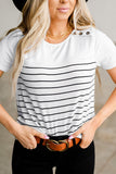 Solid Nautical Striped Button Shoulder Short Sleeve Top
