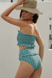 Costume da bagno bikini a vita alta con stampa smock top a fascia da donna 