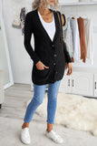Women's Button Down Cable Knit Long Pocketed Bodycon Cardigan