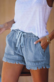 Casual Pocketed Frayed Denim Shorts
