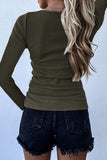 Scoop Neck 4 Button Solid Long Sleeve Top