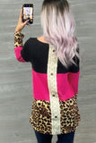 Colorblock Leopard Triple Patchwork Long Sleeve Top