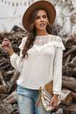 Pure White Ruffle Lace Detail Hollow Out Blouse