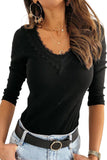 Lace Trim Black Ribbed Knit Top