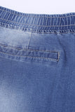 Light Blue Drawstring Ankle Pocket Denim Jeans