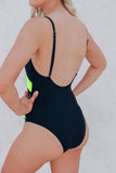 Colorblock Mesh Backless One-piece Swimwear