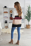 Women Colorblock V Neck Ribbed Knitted Sweater