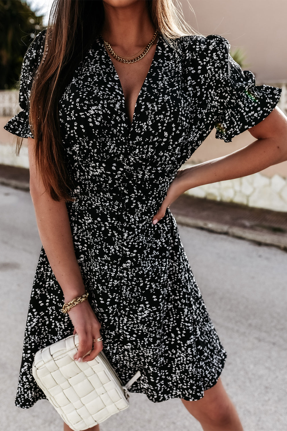 floral mini dress with short sleeves