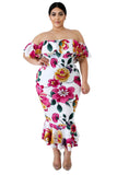 Off-the-shoulder Ruffled Floral Mermaid Plus Size Dress