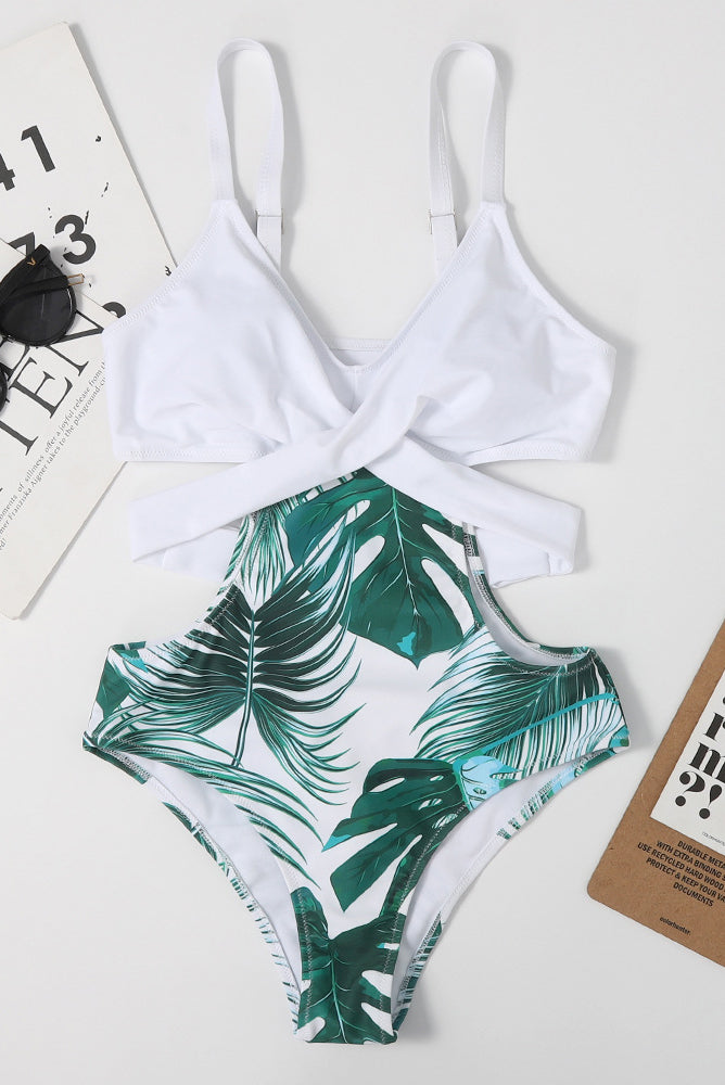 palm leaf one piece swimsuit