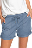 Elastic Waistband Pocket Drawstring Shorts with Button