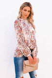 Ruched Collar Tops Floral Puff Long Sleeve Blouse