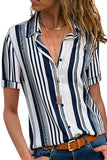 Navy Striped Short Sleeve Button Shirt