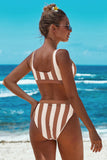 Scoop Neck Striped High Waist High Cut Bikini Set