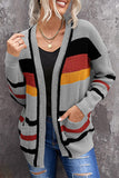 Women Color Block Cable Knit Open Front Pocket Cardigan