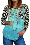 Camicie a maniche lunghe leopardate che impiombano top blu tie-dye da donna