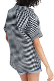 Trendy Short Sleeve Full Button Black And White Small Check Shirt