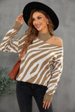 Women's Zebra Print Mock Neck One Shoulder Cut Out Sweater