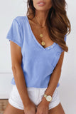 Plain Wide V Neck Pocketed T-shirt with Buttons