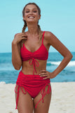 Womens Scoop Neck Solid Ruched High Waisted Bikini Set