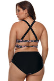 Plus Size Geometry Cross Back Bikini Swimsuit