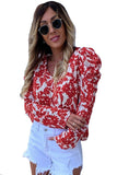 V Neck Puff Sleeve Floral Print Blouse