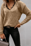 Lace Trim V Neck Drop-Shoulder Pointelle Sweater