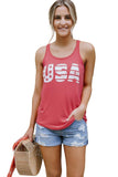 Red USA Letters Graphic Tank Womens