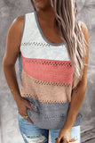 Colorblock Eyelet Knitted Sleeveless Top
