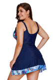 Plus Size Ruched V Neck Printed Tankini Two Piece Swimsuit