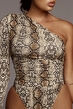 Snake Print One-shoulder Bodysuit