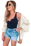 Women's Distressed Open Front Knitted Long Cardigan
