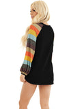 Multicolor Striped Balloon Sleeves Green Knit Top
