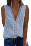 Textured Swiss Dot V Neck Lace Tank Top