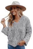 Women's Drop Shoulder V Neck Loose Cropped Sweater with Hooded