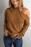 Women Distressed One Shoulder Knitted Pullover Sweater