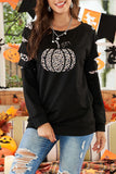 Halloween Leopard Pumpkin Print Cut-out Pullover Sweatshirt