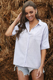 vertical stripe short sleeve button down shirt