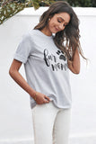Crew Neck Rolled Sleeve Letter Print Tee