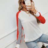 Women's Sriped Contrast Splicing Lightweight Pullover Sweatshirt