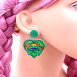 Green Heart Shaped Clover Rainbow St Patrick's Day Earings